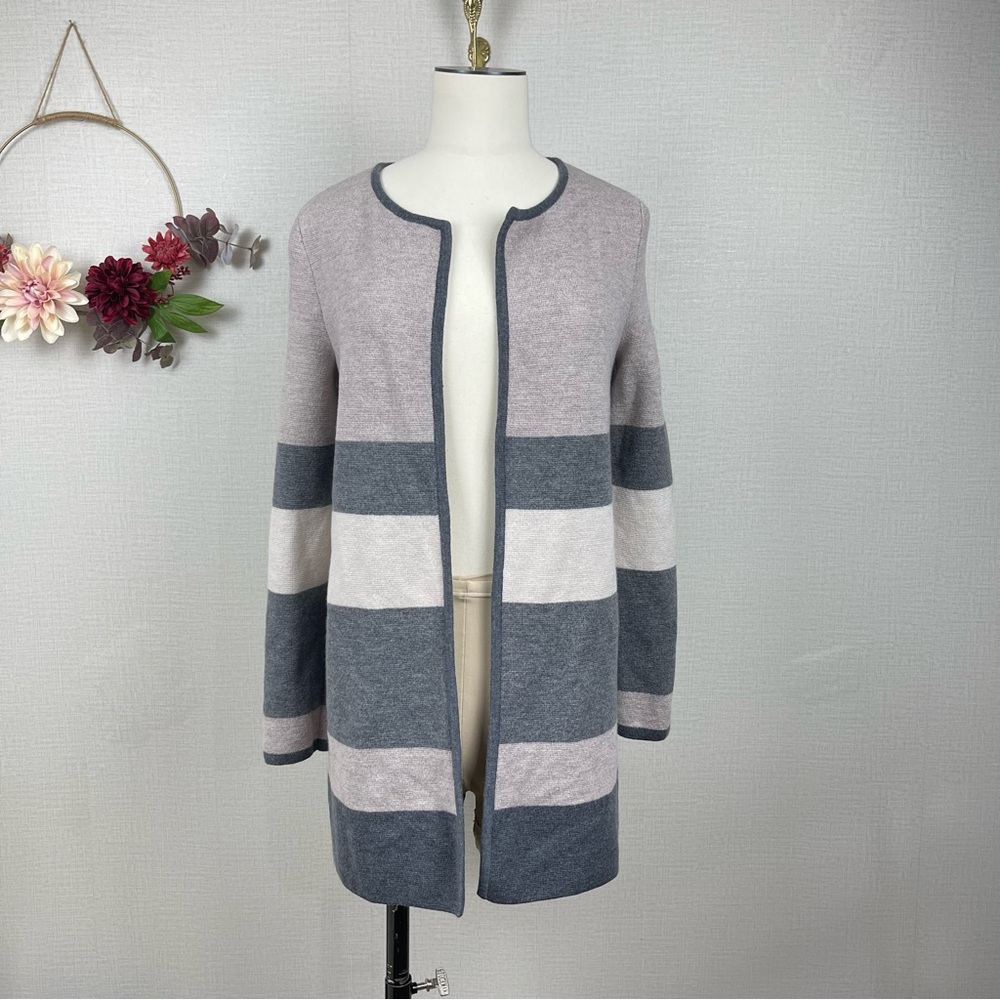Talbots Womens 100% Merino Wool Open Front Color Block Cardigan Small
